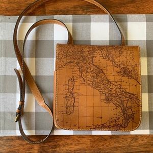 Map Print Leather Crossbody Purse